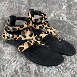 Gianni Bini Sz 8 Cheetah Animal Print Real Fur Calf Hair Sandals